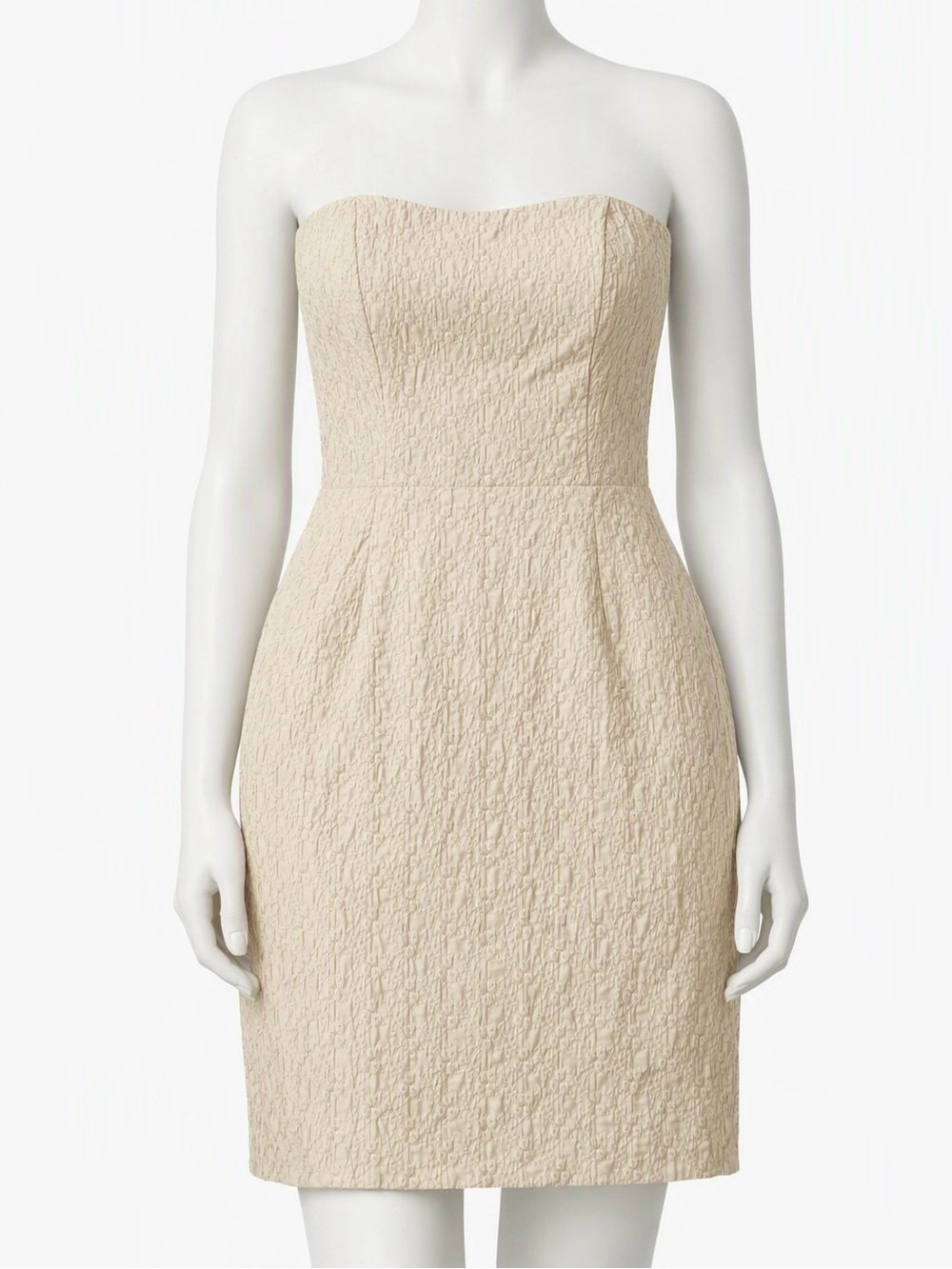 Preppy Strapless Textured Cream Dress Chic Sophisticated